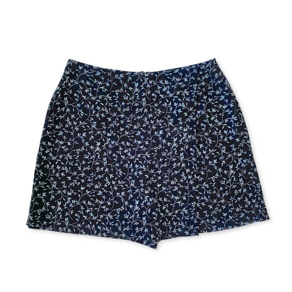 Vintage Pants - Vintage Floral Navy Blue Skort Shorts High Waisted Cottagecore Fairy Whimsigoth